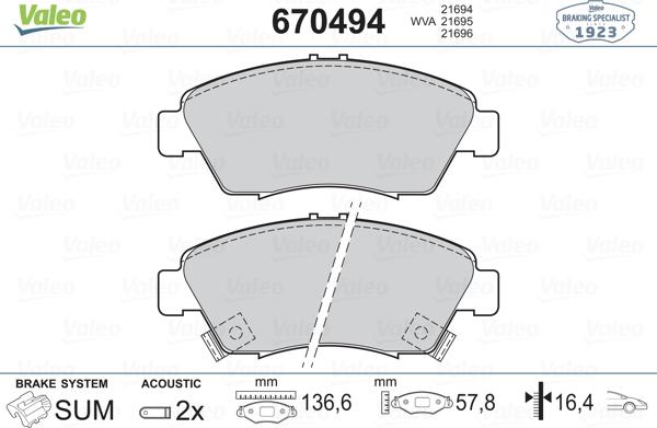 Valeo 670494 - Bremsbelagsatz, Scheibenbremse alexcarstop-ersatzteile.com