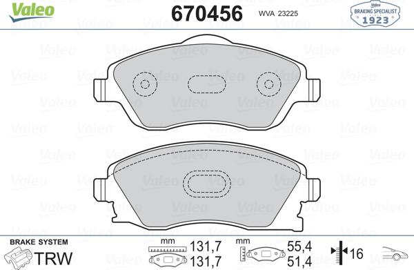 Valeo 670456 - Bremsbelagsatz, Scheibenbremse alexcarstop-ersatzteile.com