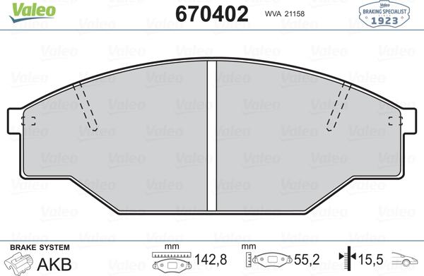 Valeo 670402 - Bremsbelagsatz, Scheibenbremse alexcarstop-ersatzteile.com