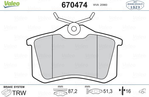 Valeo 670474 - Bremsbelagsatz, Scheibenbremse alexcarstop-ersatzteile.com