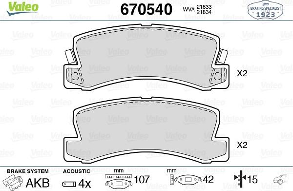 Valeo 670540 - Bremsbelagsatz, Scheibenbremse alexcarstop-ersatzteile.com