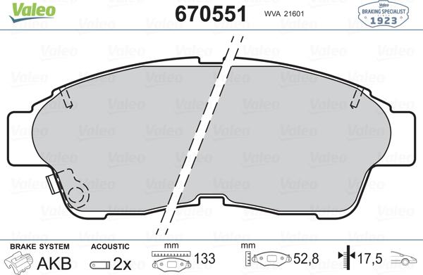 Valeo 670551 - Bremsbelagsatz, Scheibenbremse alexcarstop-ersatzteile.com