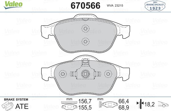 Valeo 670566 - Bremsbelagsatz, Scheibenbremse alexcarstop-ersatzteile.com