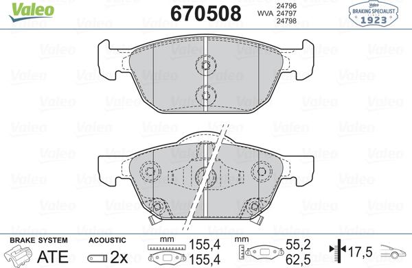 Valeo 670508 - Bremsbelagsatz, Scheibenbremse alexcarstop-ersatzteile.com