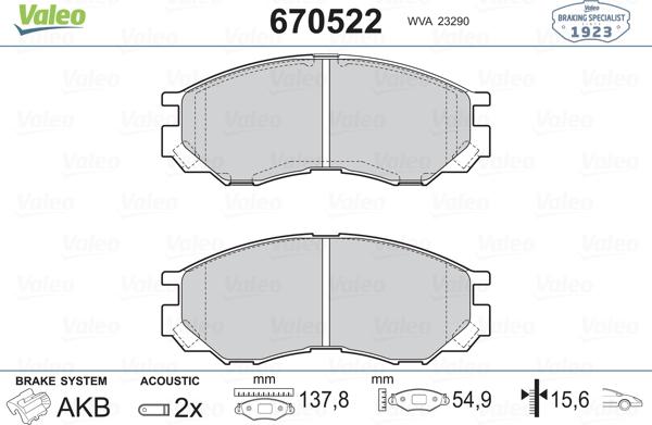 Valeo 670522 - Bremsbelagsatz, Scheibenbremse alexcarstop-ersatzteile.com