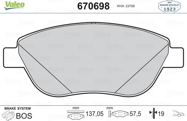 Valeo 670698 - Bremsbelagsatz, Scheibenbremse alexcarstop-ersatzteile.com