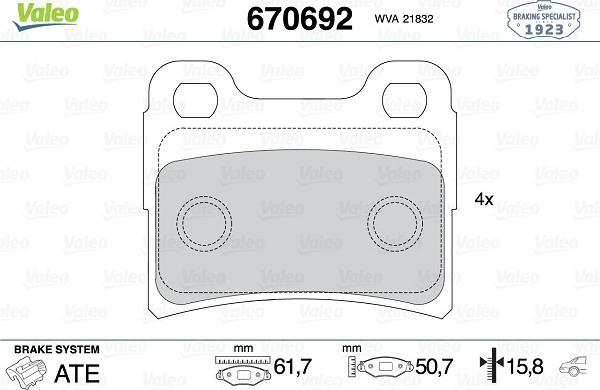 Valeo 670692 - Bremsbelagsatz, Scheibenbremse alexcarstop-ersatzteile.com