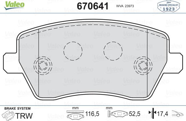 Valeo 670641 - Bremsbelagsatz, Scheibenbremse alexcarstop-ersatzteile.com