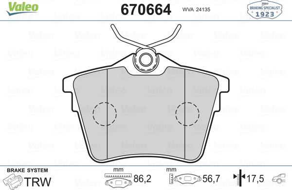 Valeo 670664 - Bremsbelagsatz, Scheibenbremse alexcarstop-ersatzteile.com