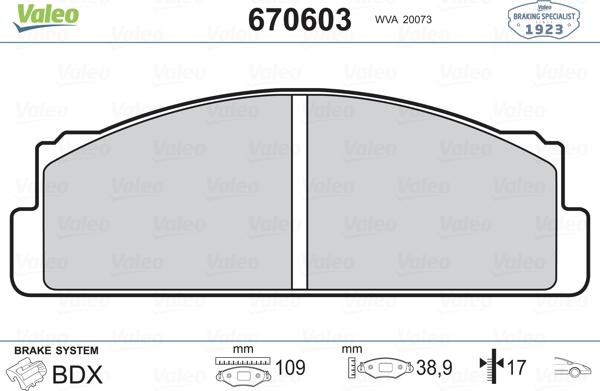 Valeo 670603 - Bremsbelagsatz, Scheibenbremse alexcarstop-ersatzteile.com