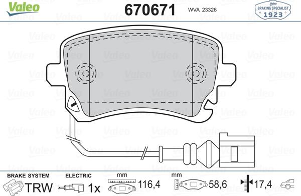 Valeo 670671 - Bremsbelagsatz, Scheibenbremse alexcarstop-ersatzteile.com