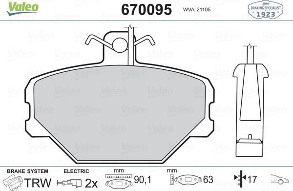 Valeo 670095 - Bremsbelagsatz, Scheibenbremse alexcarstop-ersatzteile.com