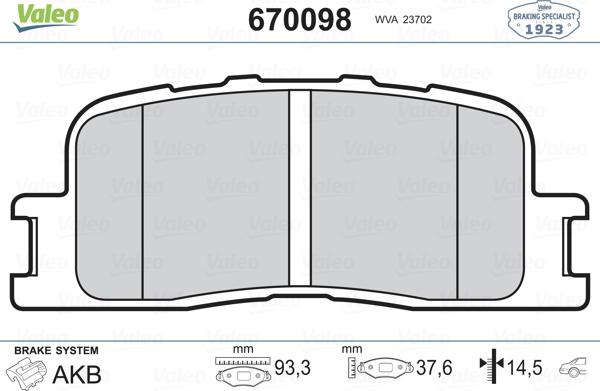 Valeo 670098 - Bremsbelagsatz, Scheibenbremse alexcarstop-ersatzteile.com