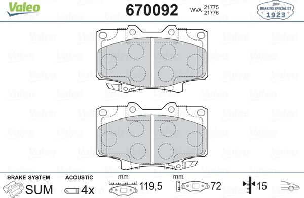 Valeo 670092 - Bremsbelagsatz, Scheibenbremse alexcarstop-ersatzteile.com