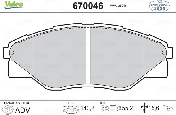 Valeo 670046 - Bremsbelagsatz, Scheibenbremse alexcarstop-ersatzteile.com