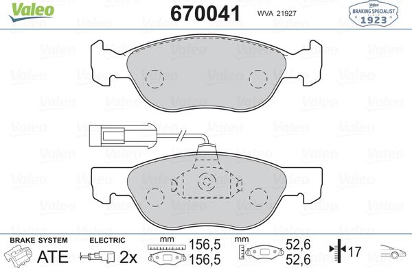 Valeo 670041 - Bremsbelagsatz, Scheibenbremse alexcarstop-ersatzteile.com