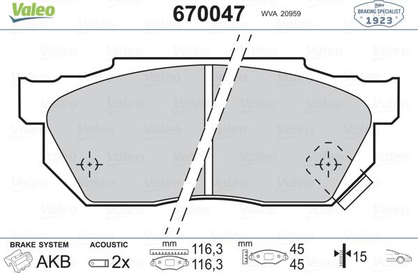 Valeo 670047 - Bremsbelagsatz, Scheibenbremse alexcarstop-ersatzteile.com