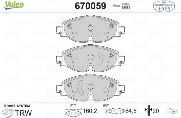 Valeo 670059 - Bremsbelagsatz, Scheibenbremse alexcarstop-ersatzteile.com