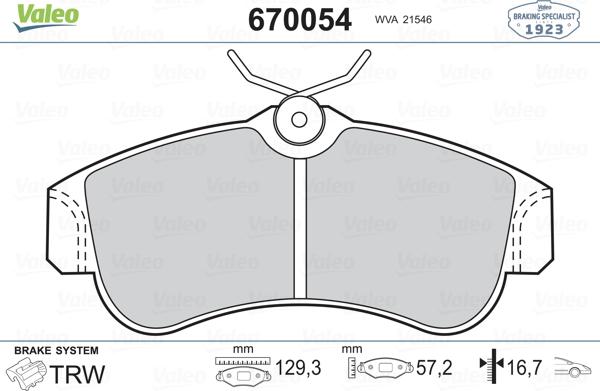 Valeo 670054 - Bremsbelagsatz, Scheibenbremse alexcarstop-ersatzteile.com