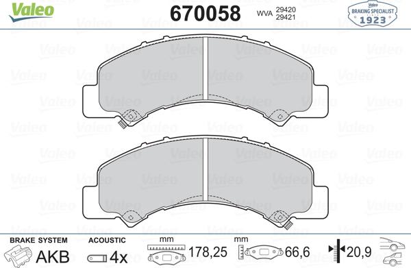 Valeo 670058 - Bremsbelagsatz, Scheibenbremse alexcarstop-ersatzteile.com