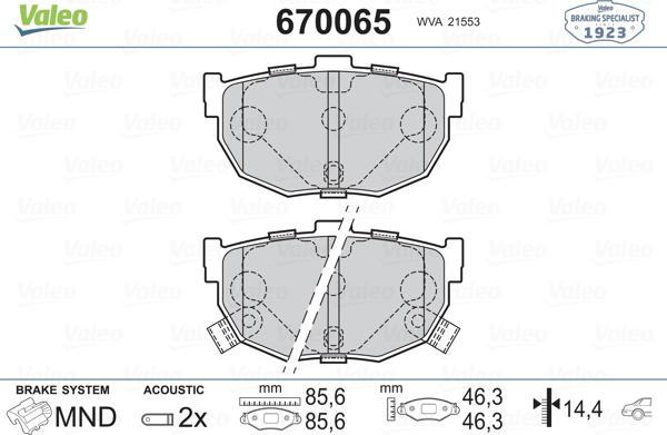 Valeo 670065 - Bremsbelagsatz, Scheibenbremse alexcarstop-ersatzteile.com