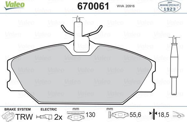 Valeo 670061 - Bremsbelagsatz, Scheibenbremse alexcarstop-ersatzteile.com