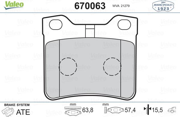 Valeo 670063 - Bremsbelagsatz, Scheibenbremse alexcarstop-ersatzteile.com