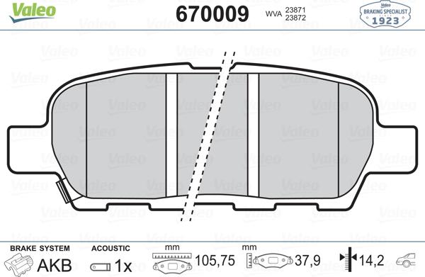 Valeo 670009 - Bremsbelagsatz, Scheibenbremse alexcarstop-ersatzteile.com