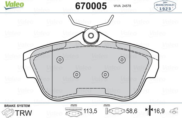 Valeo 670005 - Bremsbelagsatz, Scheibenbremse alexcarstop-ersatzteile.com