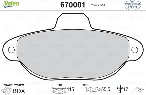 Valeo 670001 - Bremsbelagsatz, Scheibenbremse alexcarstop-ersatzteile.com