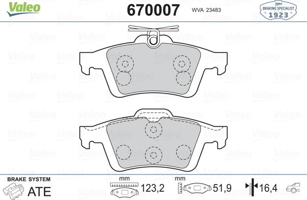 Valeo 670007 - Bremsbelagsatz, Scheibenbremse alexcarstop-ersatzteile.com