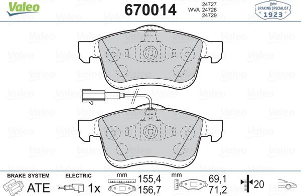 Valeo 670014 - Bremsbelagsatz, Scheibenbremse alexcarstop-ersatzteile.com