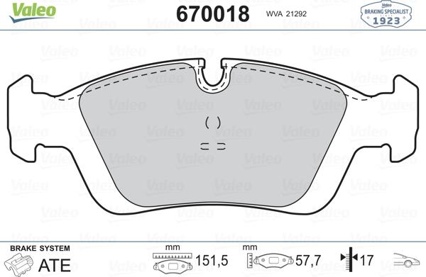 Valeo 670018 - Bremsbelagsatz, Scheibenbremse alexcarstop-ersatzteile.com