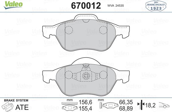 Valeo 670012 - Bremsbelagsatz, Scheibenbremse alexcarstop-ersatzteile.com