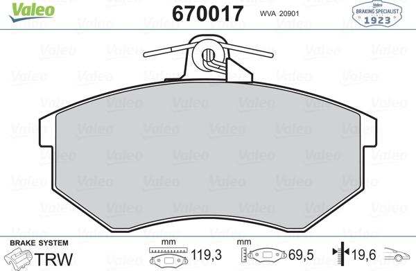 Valeo 670017 - Bremsbelagsatz, Scheibenbremse alexcarstop-ersatzteile.com