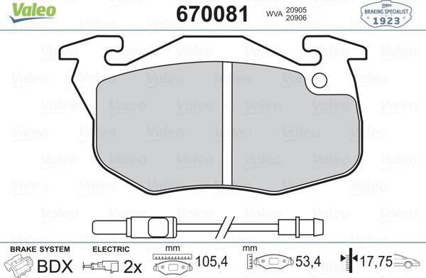 Valeo 670081 - Bremsbelagsatz, Scheibenbremse alexcarstop-ersatzteile.com