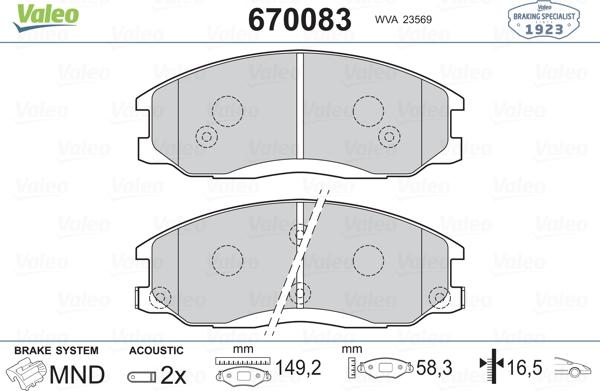 Valeo 670083 - Bremsbelagsatz, Scheibenbremse alexcarstop-ersatzteile.com