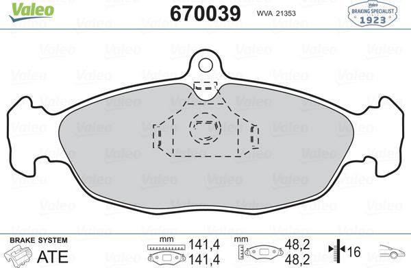 Valeo 670039 - Bremsbelagsatz, Scheibenbremse alexcarstop-ersatzteile.com