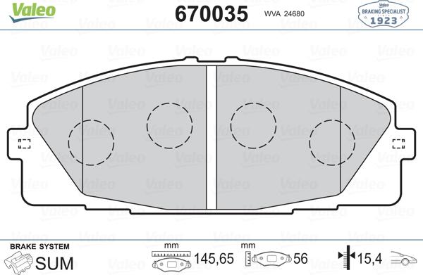 Valeo 670035 - Bremsbelagsatz, Scheibenbremse alexcarstop-ersatzteile.com