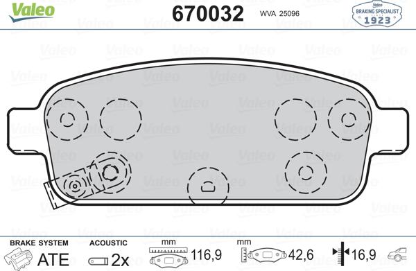 Valeo 670032 - Bremsbelagsatz, Scheibenbremse alexcarstop-ersatzteile.com