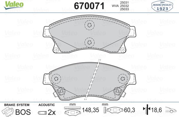 Valeo 670071 - Bremsbelagsatz, Scheibenbremse alexcarstop-ersatzteile.com