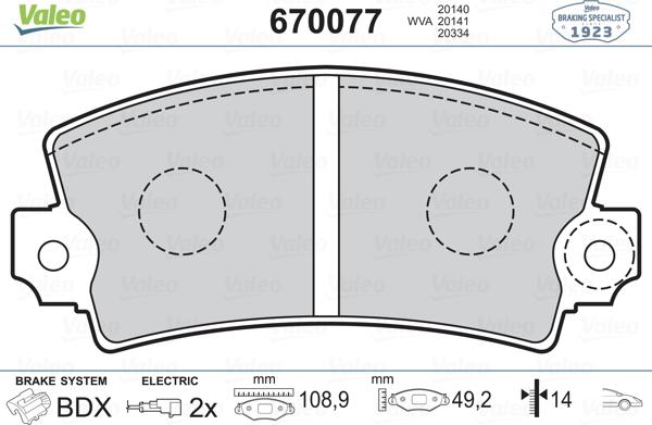 Valeo 670077 - Bremsbelagsatz, Scheibenbremse alexcarstop-ersatzteile.com