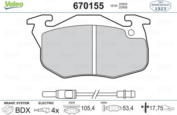 Valeo 670155 - Bremsbelagsatz, Scheibenbremse alexcarstop-ersatzteile.com