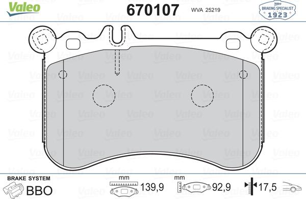 Valeo 670107 - Bremsbelagsatz, Scheibenbremse alexcarstop-ersatzteile.com