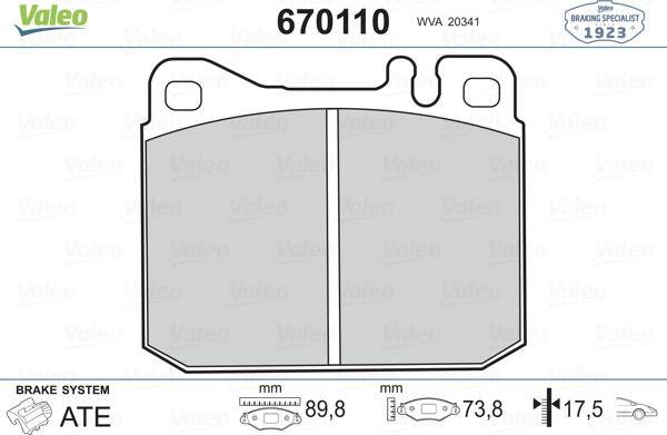 Valeo 670110 - Bremsbelagsatz, Scheibenbremse alexcarstop-ersatzteile.com