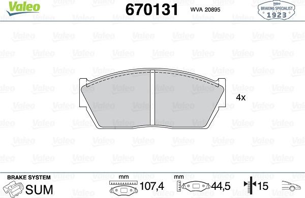 Valeo 670131 - Bremsbelagsatz, Scheibenbremse alexcarstop-ersatzteile.com