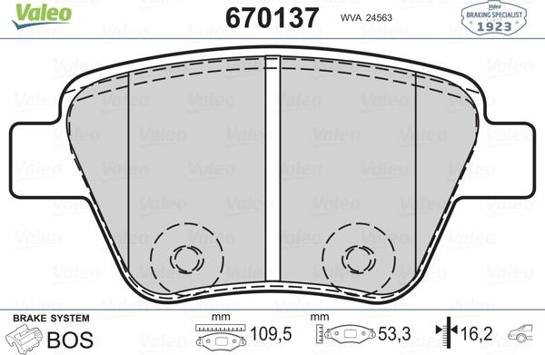 Valeo 670137 - Bremsbelagsatz, Scheibenbremse alexcarstop-ersatzteile.com