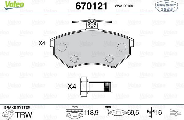 Valeo 670121 - Bremsbelagsatz, Scheibenbremse alexcarstop-ersatzteile.com