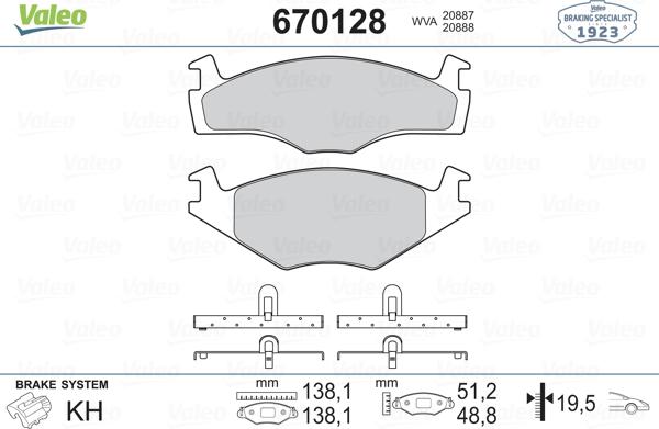 Valeo 670128 - Bremsbelagsatz, Scheibenbremse alexcarstop-ersatzteile.com