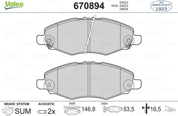 Valeo 670894 - Bremsbelagsatz, Scheibenbremse alexcarstop-ersatzteile.com